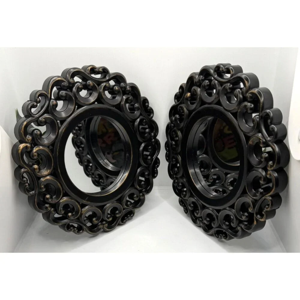 2 Distressed Bronze Plastic Frame Wall Accent Mirrors